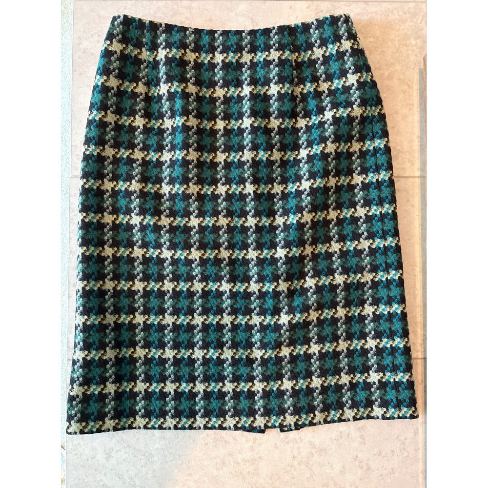 Pendleton Wool Skirt Size 10 Houndstooth‎ Tweed Teal Black Vintage Made in USA